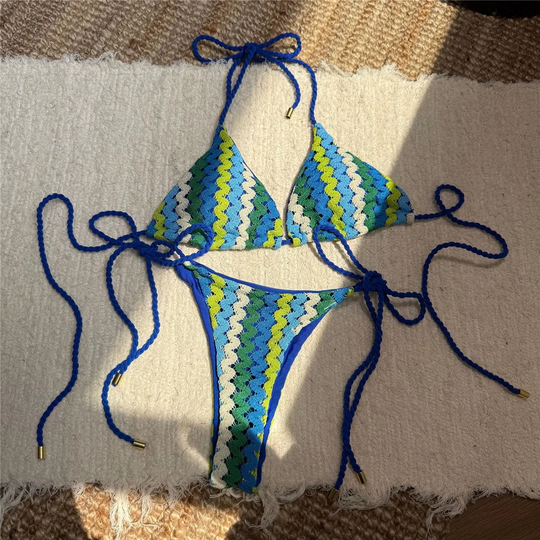 Bunter Neckholder-Bikini, Damen-Badeanzug, zweiteiliges Bikini-Set, hoch geschnittene Beine, gepolsterter Badeanzug, Badebekleidung, Schwimmbekleidung V6991 – Detail 11