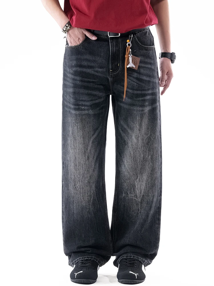 

KSTUN Men Summer Black Gray Cat Whisker Simple Wide Leg Straight Jeans Casual Daily Denim Pants Oversized Jeans No Accessories