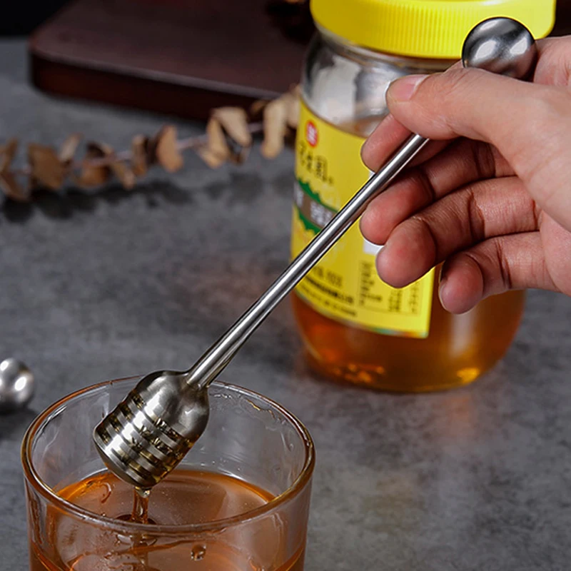 

2Pcs Honey Spoon Stainless Steel Spoon Honey Dipper Syrup Server Long Stick for Honey Pot Jar Serving Spoon Stirrer Tableware