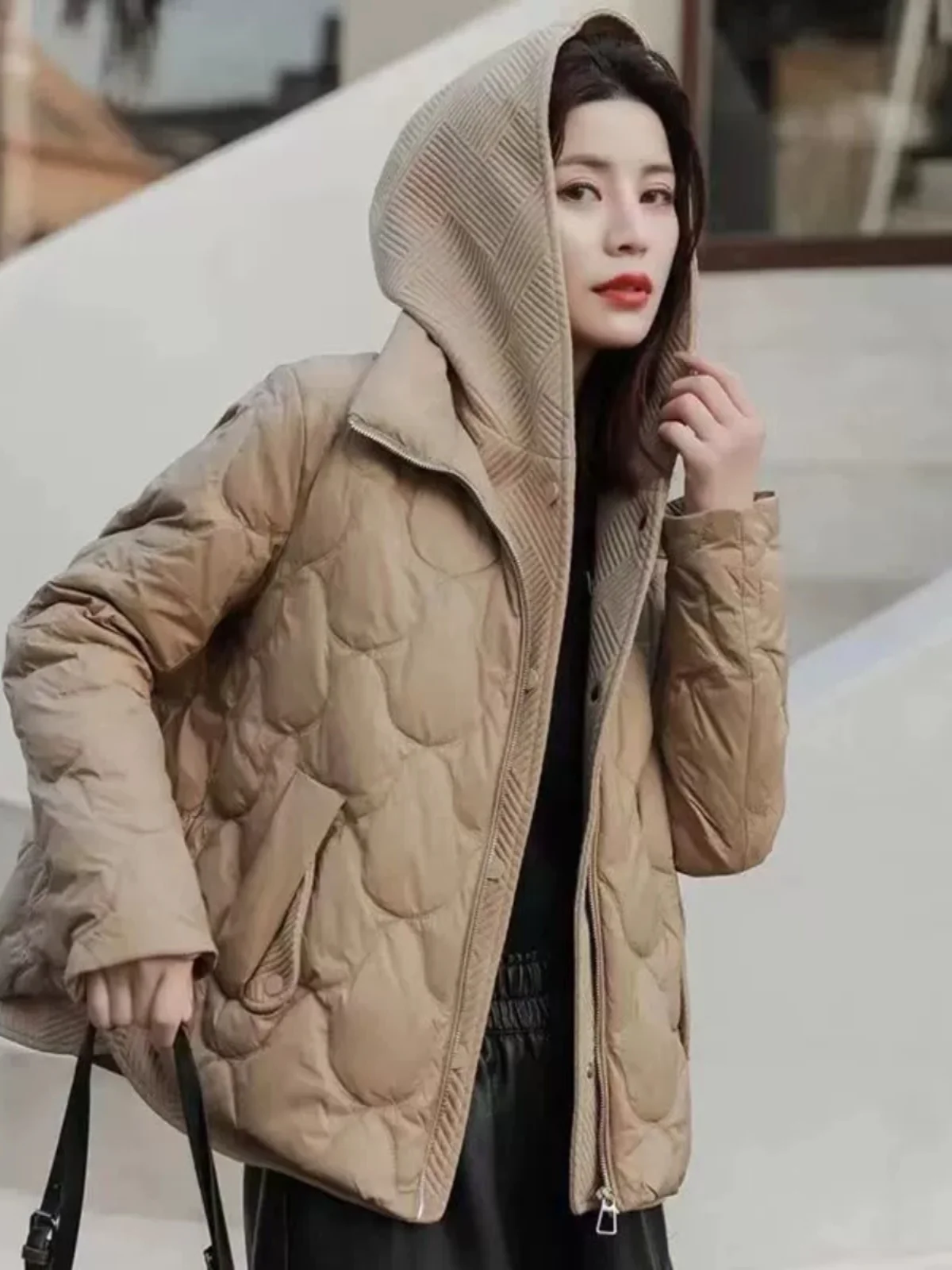 

Женская вязаная шапка из двух частей, пуховая куртка с солью и карамелями, декоративная белая пуховая теплая верхняя одежда премиум-класса