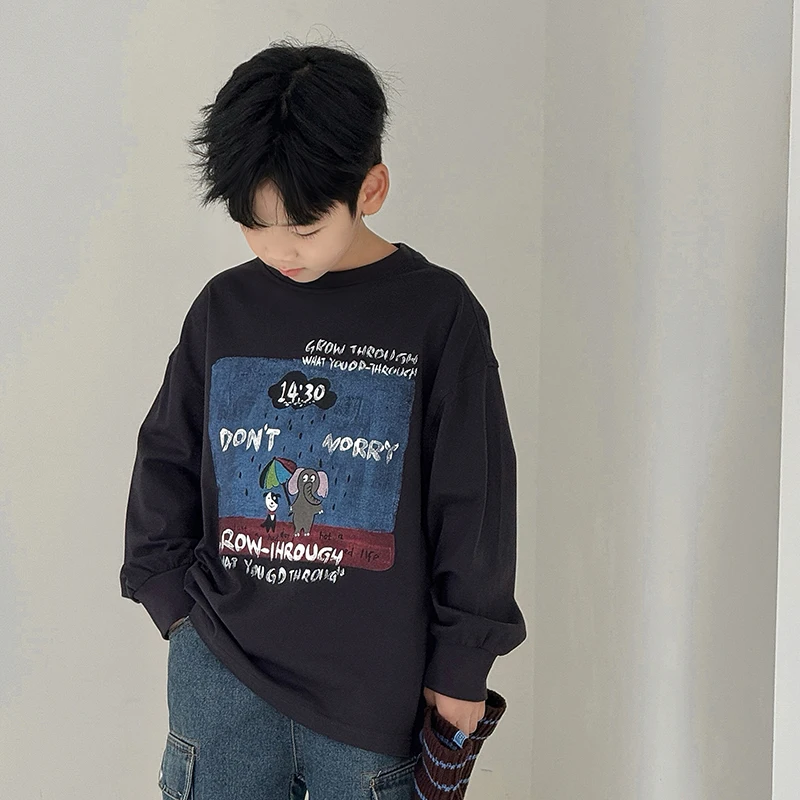 

Baby Boy Spring Autumn Hoodie Ages 4-14Y Kids Letter Print Unisex Sweatshirt European Style Top for Child Boy Casual Fashion Top