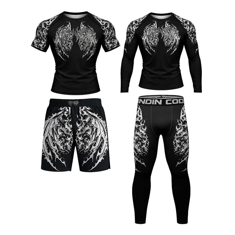 Mixed Martial Arts Jiu Jitsu Rash Guard+ Boxing Training leggings Cody Lundin Men's High Elastic Quick Dry 4PCS Sportswear Set
