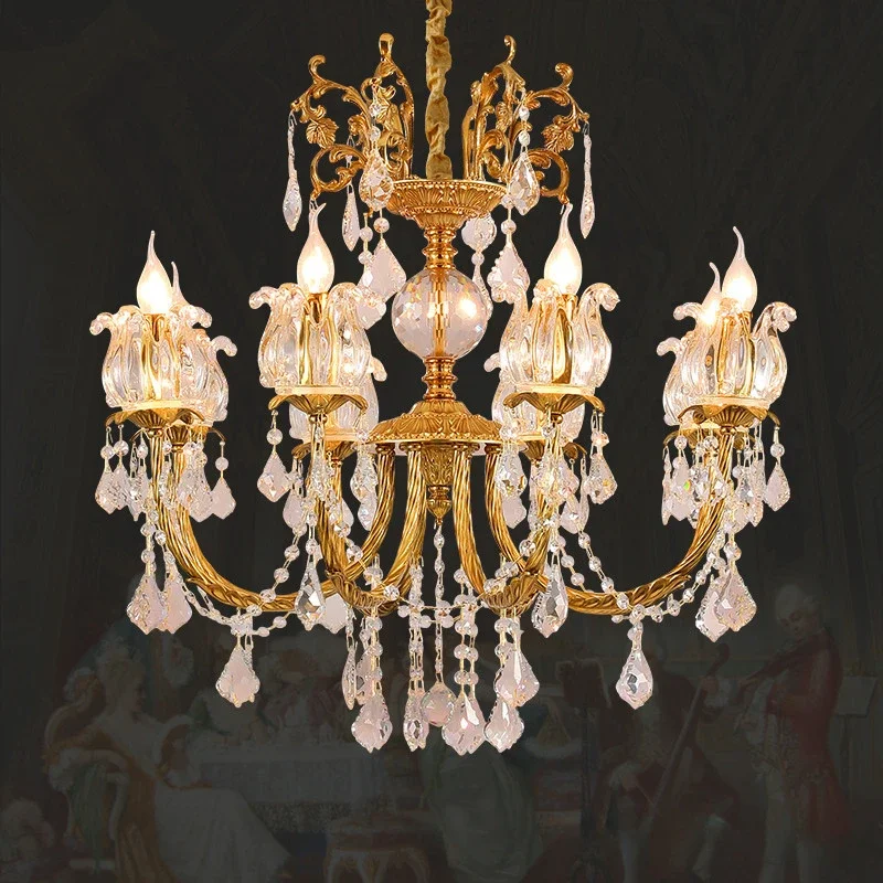 

GHJUYIOL European style living room all copper crystal chandelier French style dining room bedroom study grand copper lamp luxur