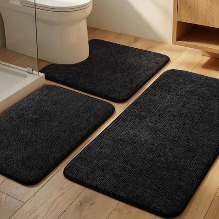 

Bathroom Rug Set 3 Pcs Memory Foam Bath Mat Set Non-Slip Quick Dry Absorbent Bath Mats for Bathrooom Washable Bathroom Rug and