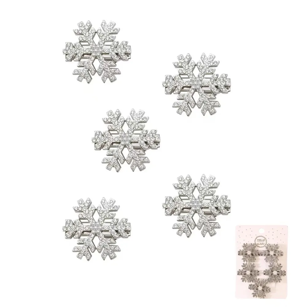 

Glitter Snowflake Hair Clips, Set of 5, Silver blingbling, pearl like, decorative hairpin, holiday goods