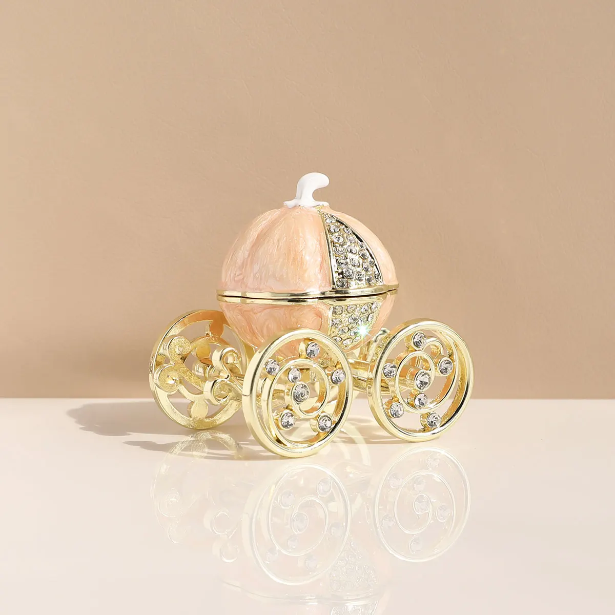 Hand Painted Enameled Cinderella Pumpkin Carriage Decorative Hinged Jewelry Trinket Box Unique Gift for Family