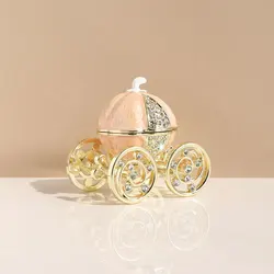 Hand Painted Enameled Cinderella Pumpkin Carriage Decorative Hinged Jewelry Trinket Box Unique Gift for Family