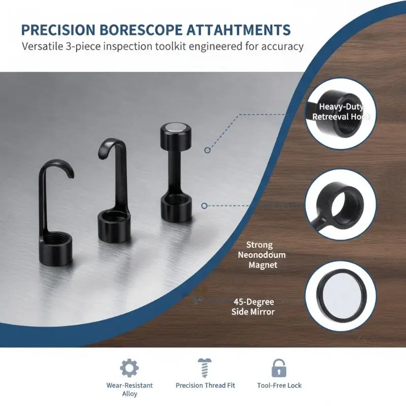 Screw Thread Accessory Kit for 8mm Lens Endoscope Camera, Hook Magnet Side View Mirror & Protective Cap, Borescope Attachments