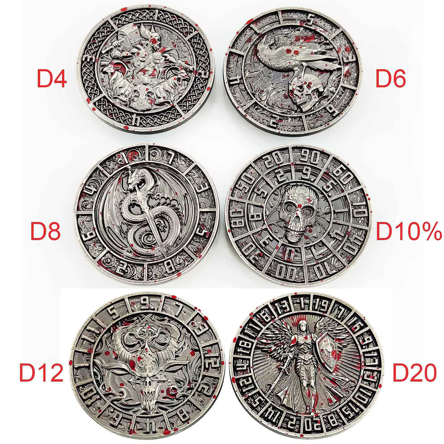 Dragon Angel Skull 7 in 1 Cube 6-sided Rotating DND Metal Dice