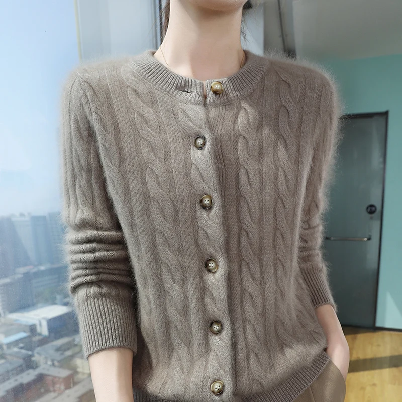 

Женский кардиган из 100% норкового кашемира, свитер с круглым вырезом, трикотаж, осень-зима, утолщенные мягкие теплые удобные элегантные пальто