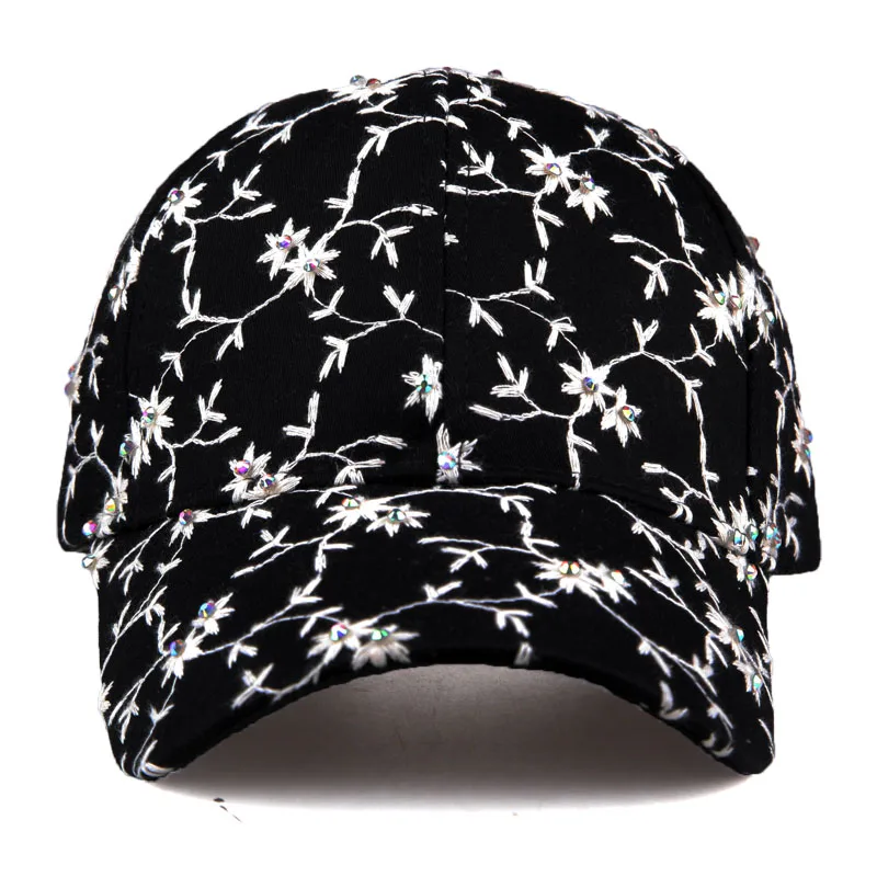 [YARBUU] New Fashion Four Seasons Baseball Cap For Women Flower Embroidery Gorras Hombre Rhinestone Casquette Hats Adjustable