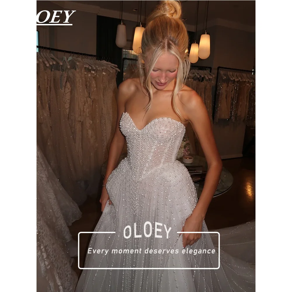 OLOEY Luxury Pearls A Line Wedding Dress Sweetheart Neck 2026 Women's Bridal Gown Customized High-End Robe De Mariage