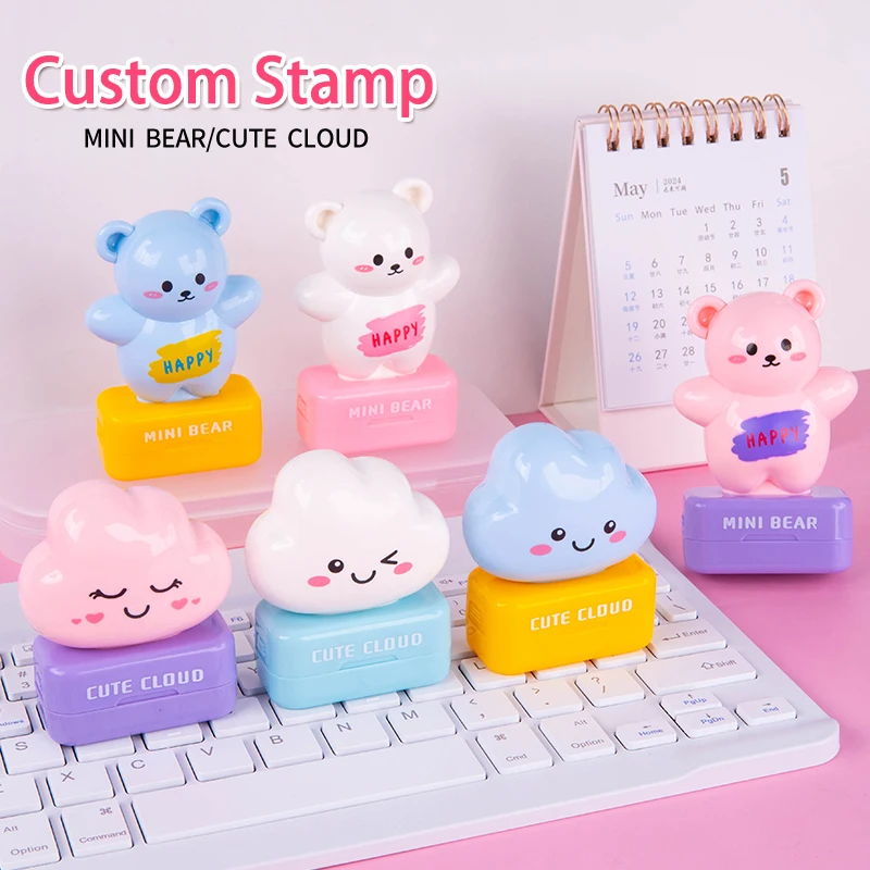 Fashion Clouds and Bears Personalized Name Kids Stamp Animal Pattern Stamp For Clothes Notebook Markup Carimbos Personalizavel