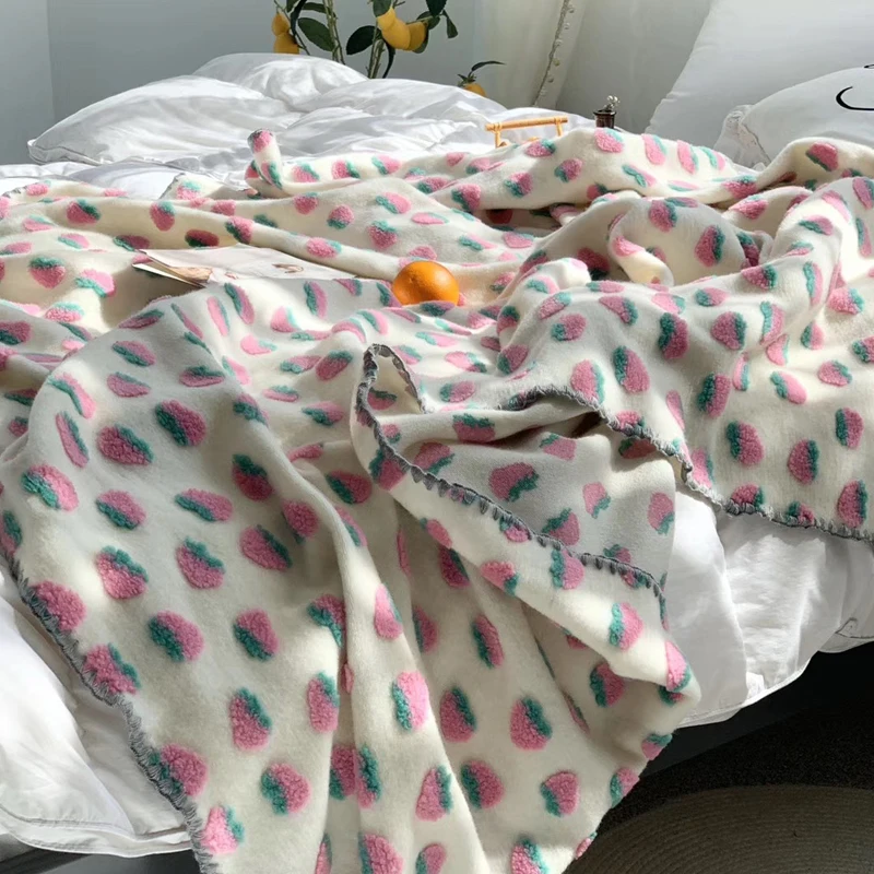 3d Cherry Strawberry Jacquard Wool Blend Blanket Sweet Baby Girl Swaddle Blanket Crib Beddings Newborn Receiving Blanket