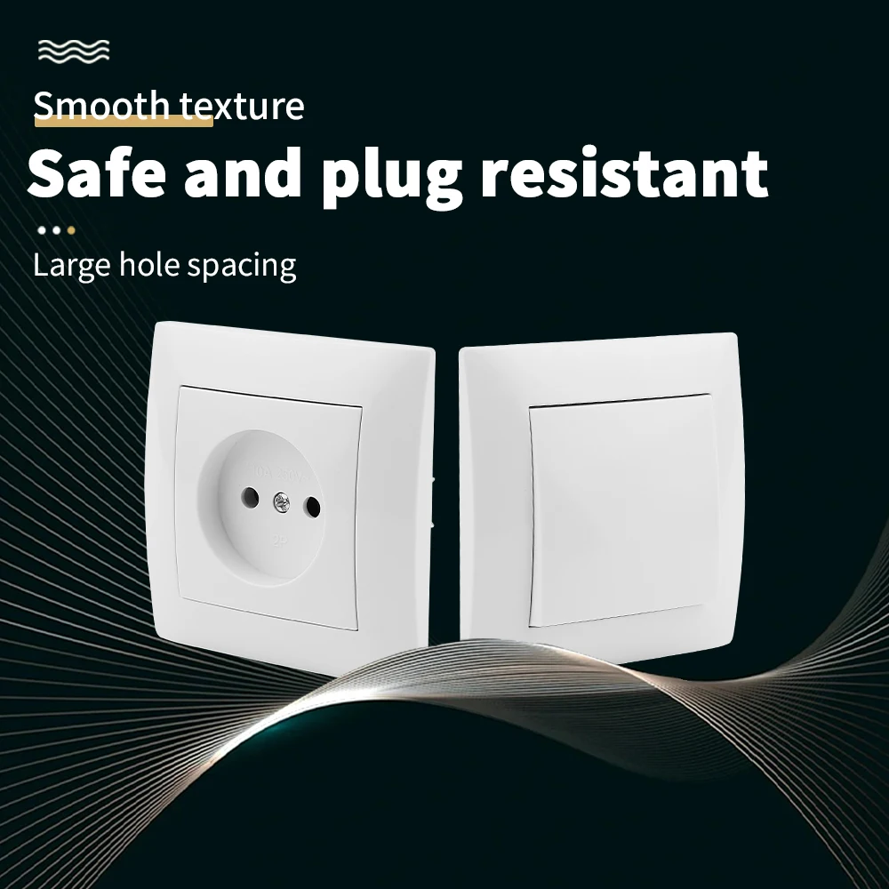 White On/Off Button Light Switch 1 Gang 1 Way AC EU Standard Classic Spray Plastic Panel Wall Rocker Switch Flame Retardant Way