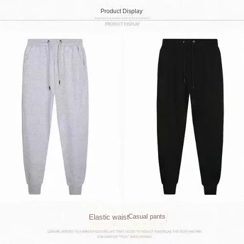 Men\'s Cotton Casual Pants Thickened Drawstring Sweatpants Loose Plus Size and Ankle Pants Black Gray Pants Sweatpants  Casual