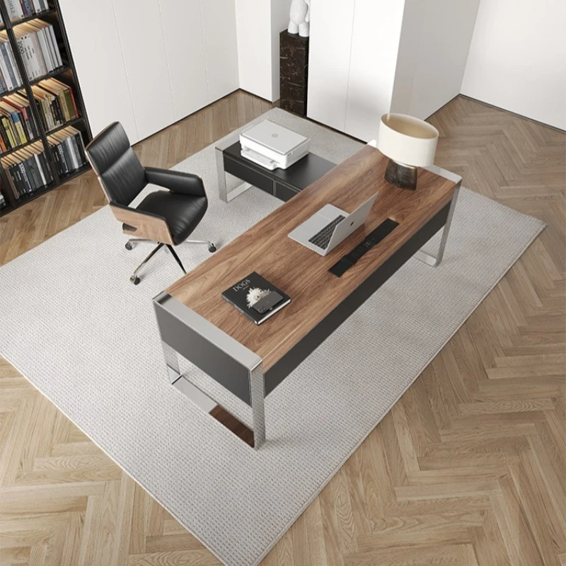 

Italian minimalist boss desk home study modern minimalist black walnut desk computer desk