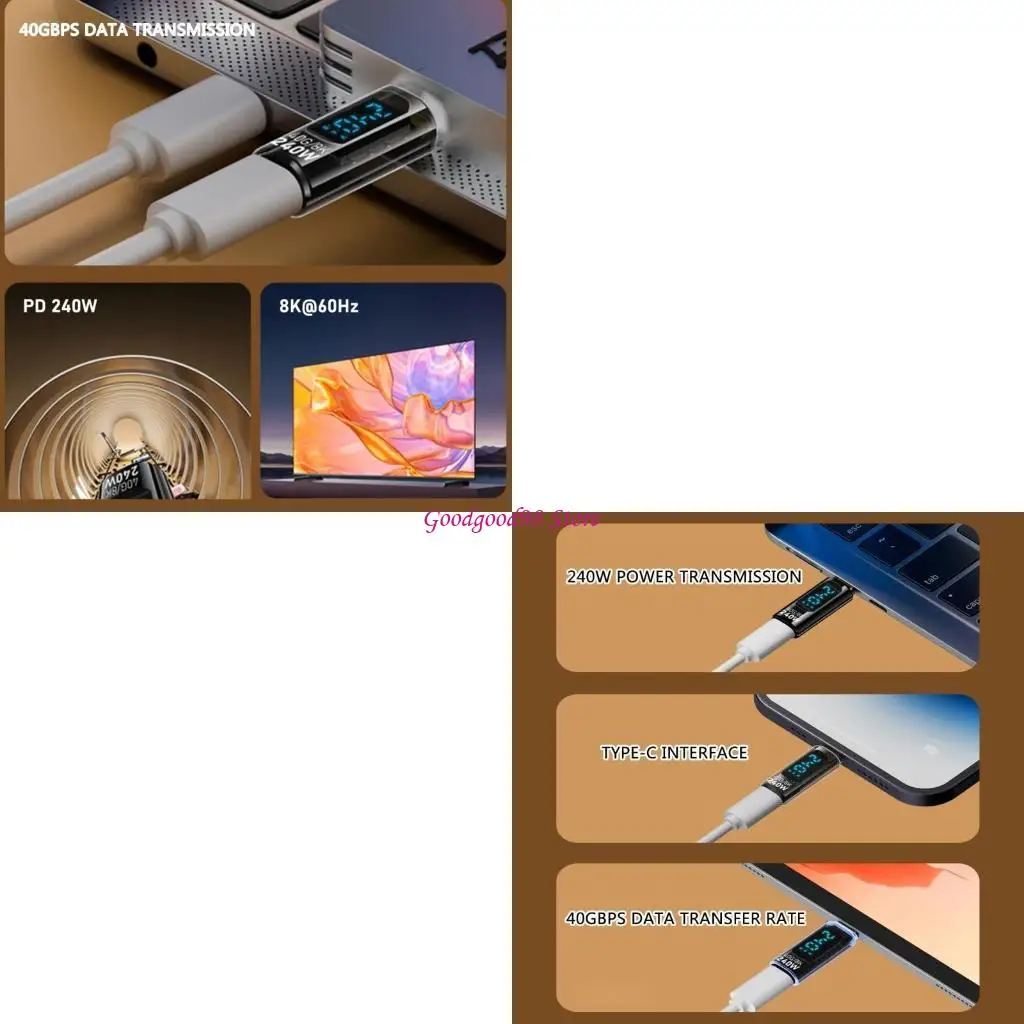 

USB C Adapter 240W Charging Speed LED Screen for Laptops Tablets 40Gbps Transfer