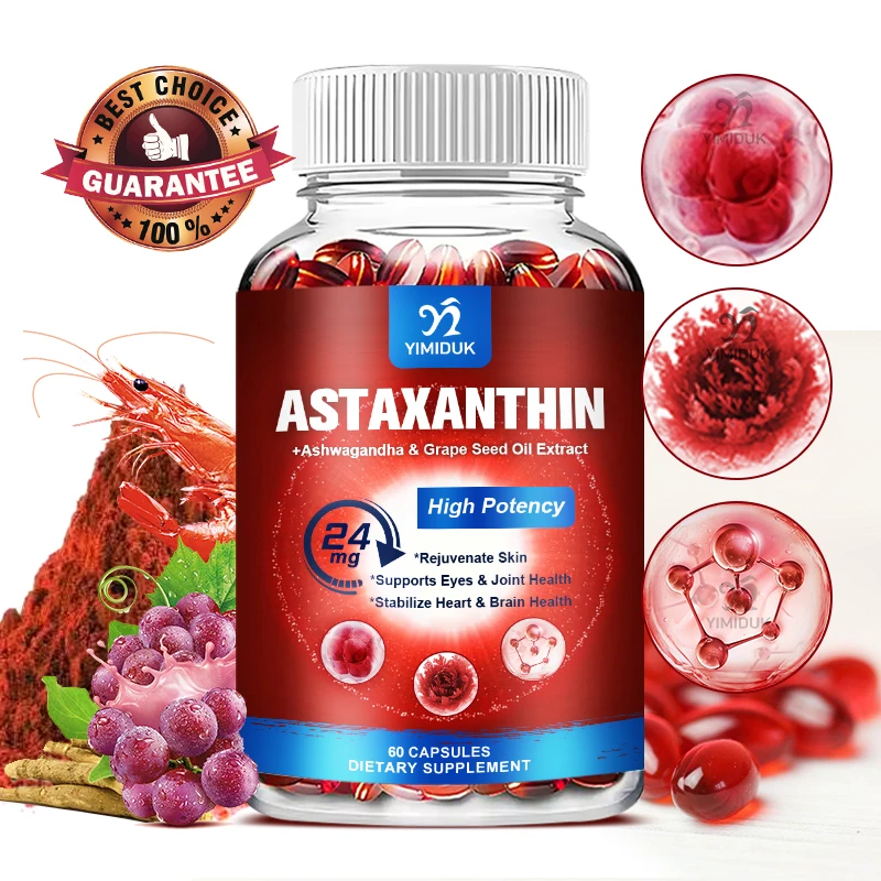 Astaxanthin Capsules - Fresh Microalgae Source w / Joint, Vision and Prostate Health, Antioxidant Supplement, Non-GMO