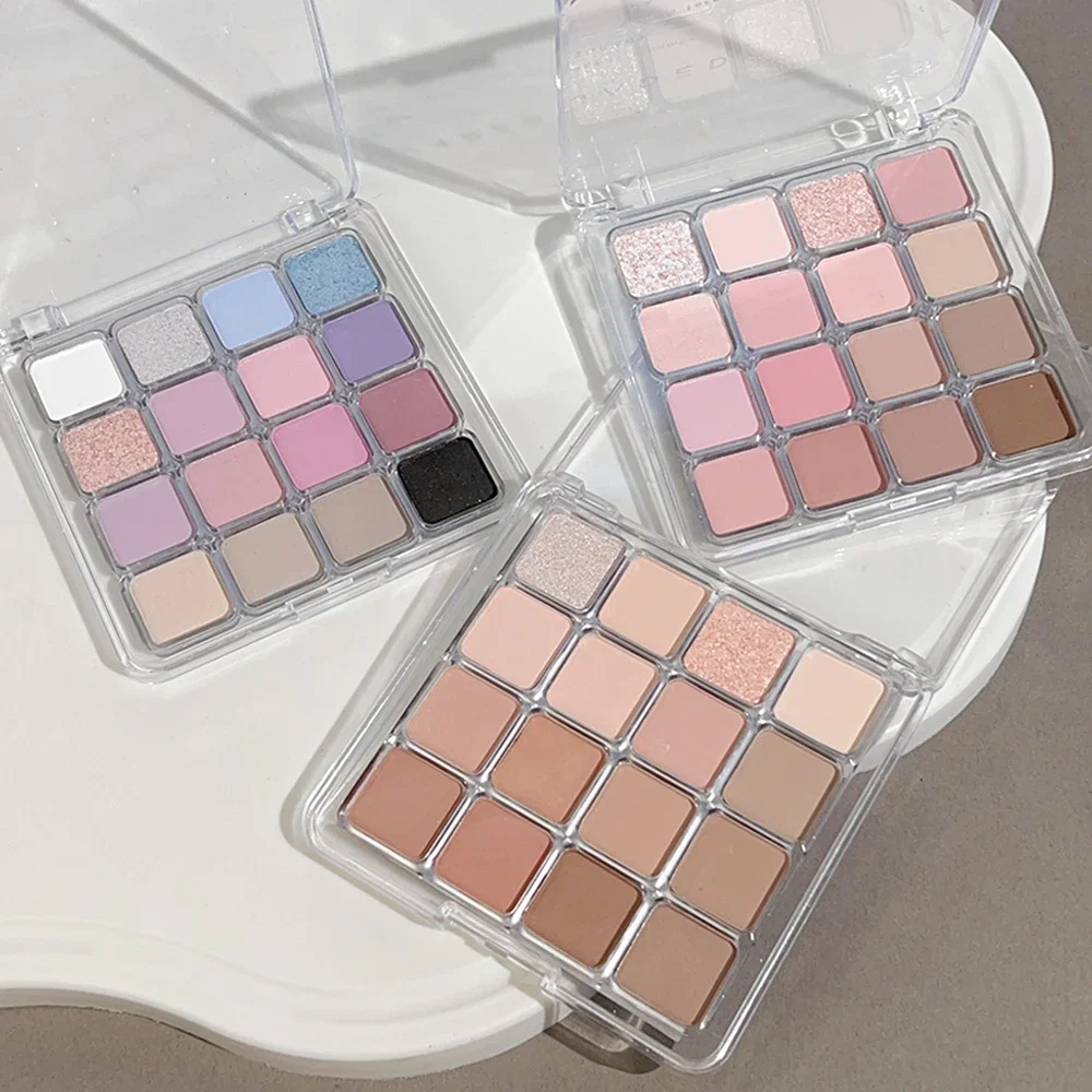 Paleta de sombras com 16 cores, fosca, baixa saturação, à prova d'água, glitter, rosa, azul, sombra de olhos de longa duração, maquiagem cosmética coreana