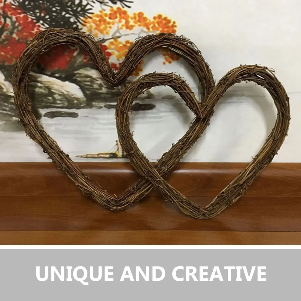 

4 Pcs Heart Shaped Rattan Circle Wreath Decorations Door Wreaths Forms Frame Wall Love-heart Garland
