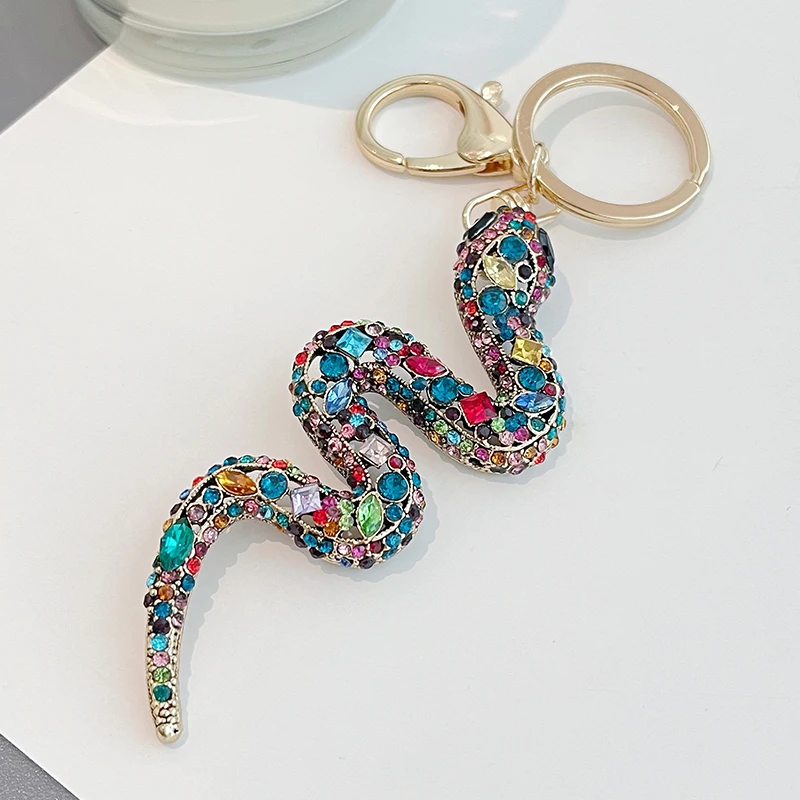 Original Design Mixed Color Sparkle Crystal Snake Keychain Luxury Women\'s Bag Pendant Souvenir Gift