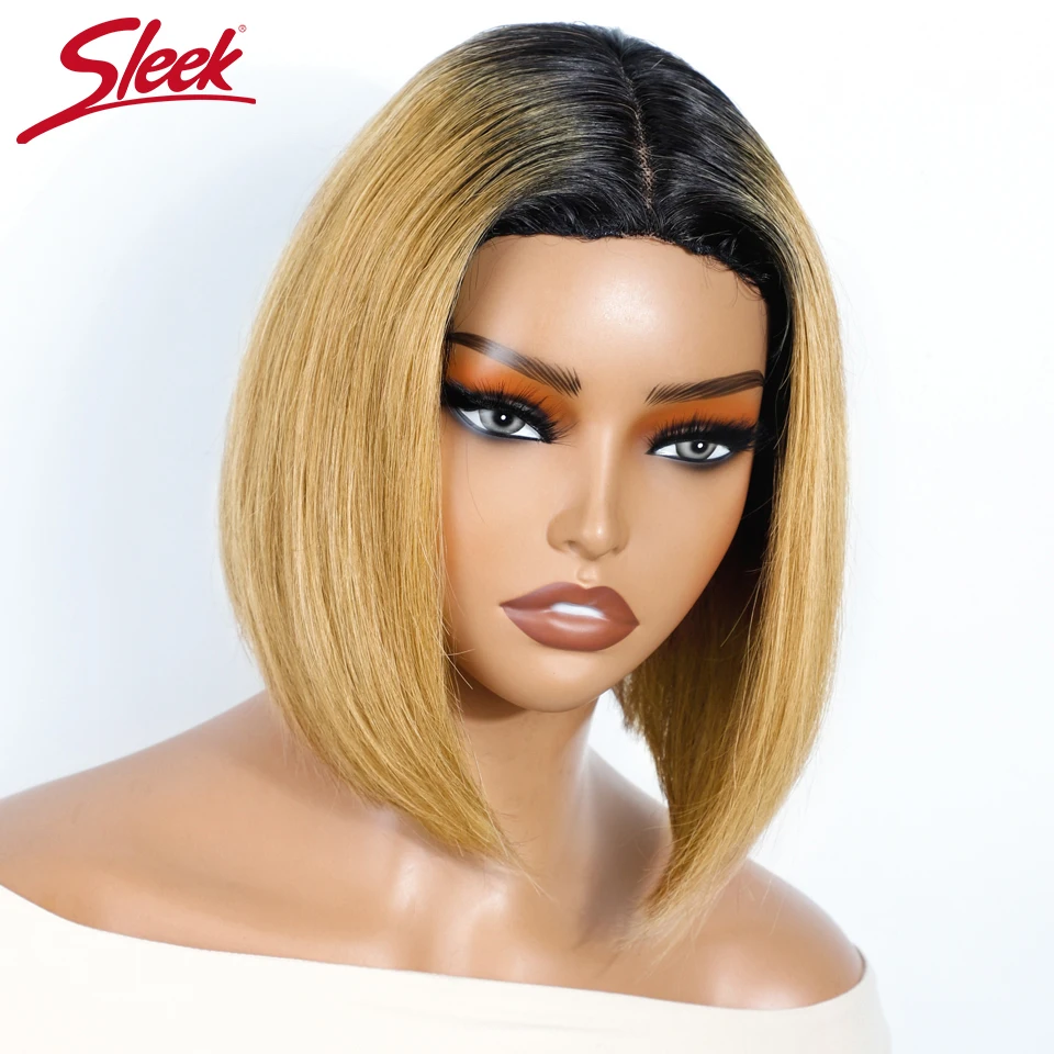 

Brazilian Lace Bob Wigs Sleek Short LaceT Part Human Hair Wigs 180% Density Cheap Remy# TT1B/27 colorHair Wigs