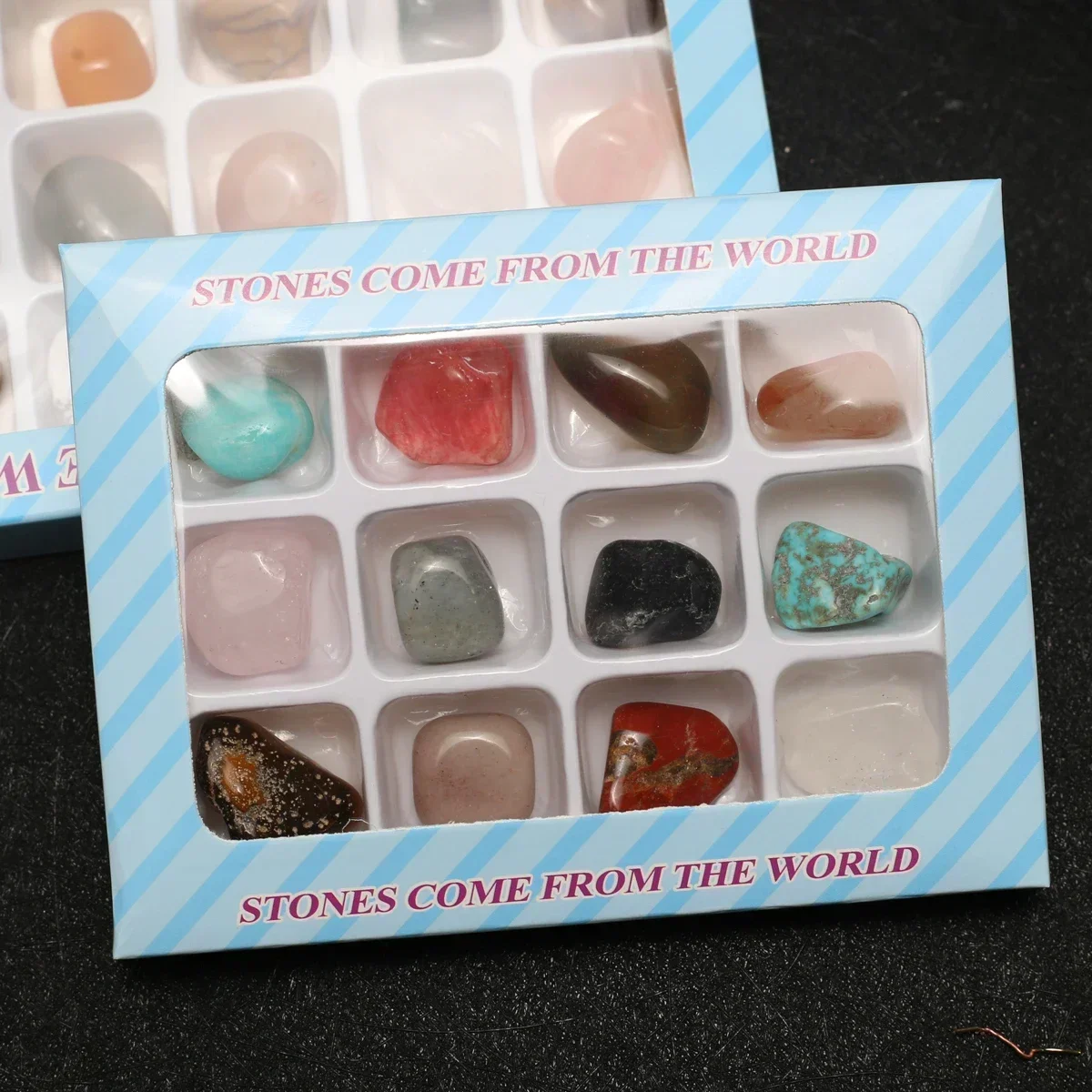 1 Set of Natural Semi Precious Stone Crystal Agate Irregular Mineral Specifications Raw Stones Gift Box Pendants Collectibles