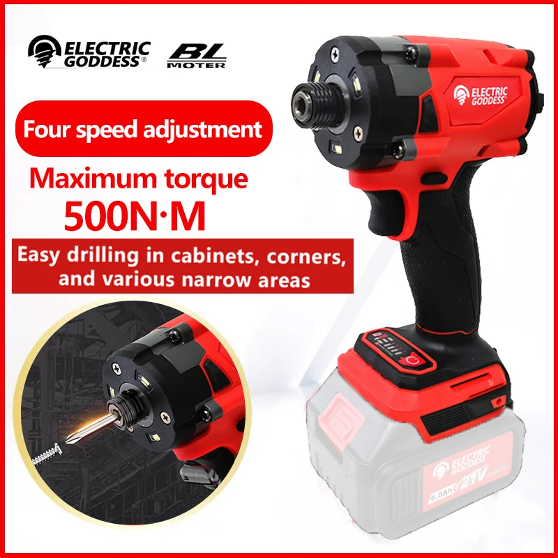 Cordless Bateria de Lítio Recarregável Elétrica Deusa Brushless Impact Driver 500nm 20v Motor Chave Chave de Fenda Pow