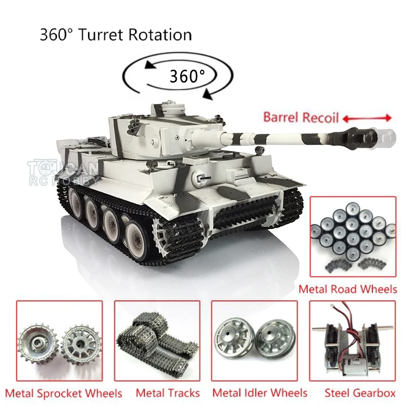 1/16 RC 7.0 Tiger I RTR HENG LONG Tank 3818 Barrel Recoil Metal Tracks Wheels Remote Control Car Boys for Toys TH19122-SMT4