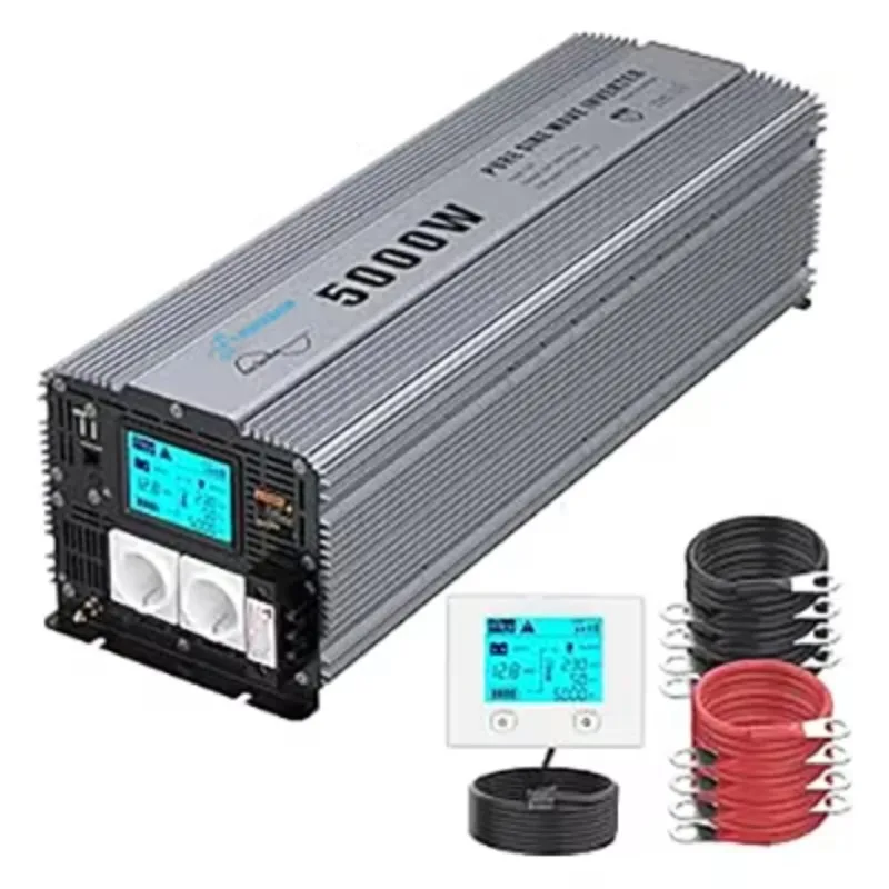 12V to 230V Inverter with AC Hard Wire Terminals, Large LCD Screen, 5000W Pure Sine Wave Voltage Converter