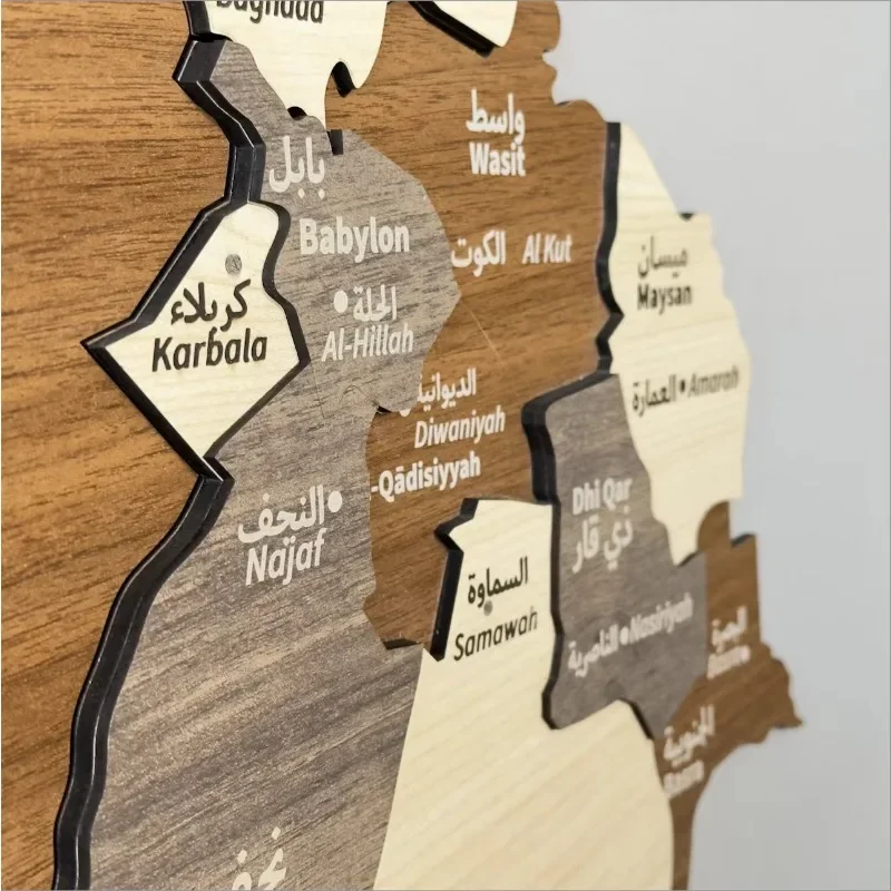 Wooden multi-color map Multi-layer 3D wooden world map with light back Middle East Europe travel map