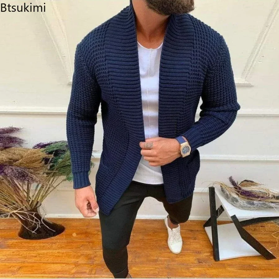 2025 Men's Casual Knitting Sweater Cardigan Spring Autumn V-Neck Solid Long Sleeve Male Jacket Daily Wear Streetwear Cardigans