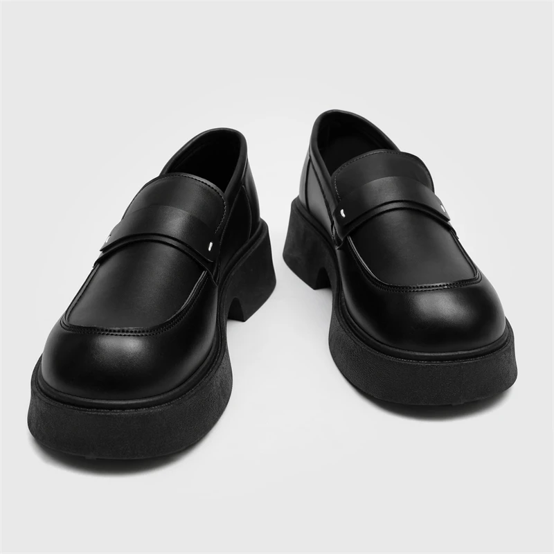 British Style Platform Loafers Men 2024 Plus Size Round Toe Single Shoes Male Thick Bottom PU Leather Shoes