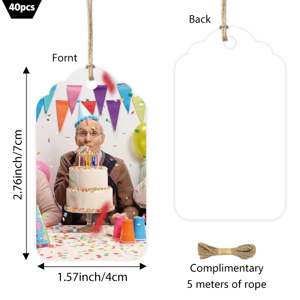 40pcs, Custom Image Tags, Personalized Classic Shape Photo Gift Tags, Paper Labels with String for Birthday Party Favor