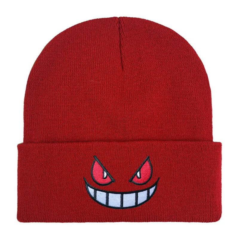 16 Colors Unisex Autumn Winter Outdoor Beanie for Men Women Knitted Gengar Hood Hat Embroidered Casual Outside Halloween Hats