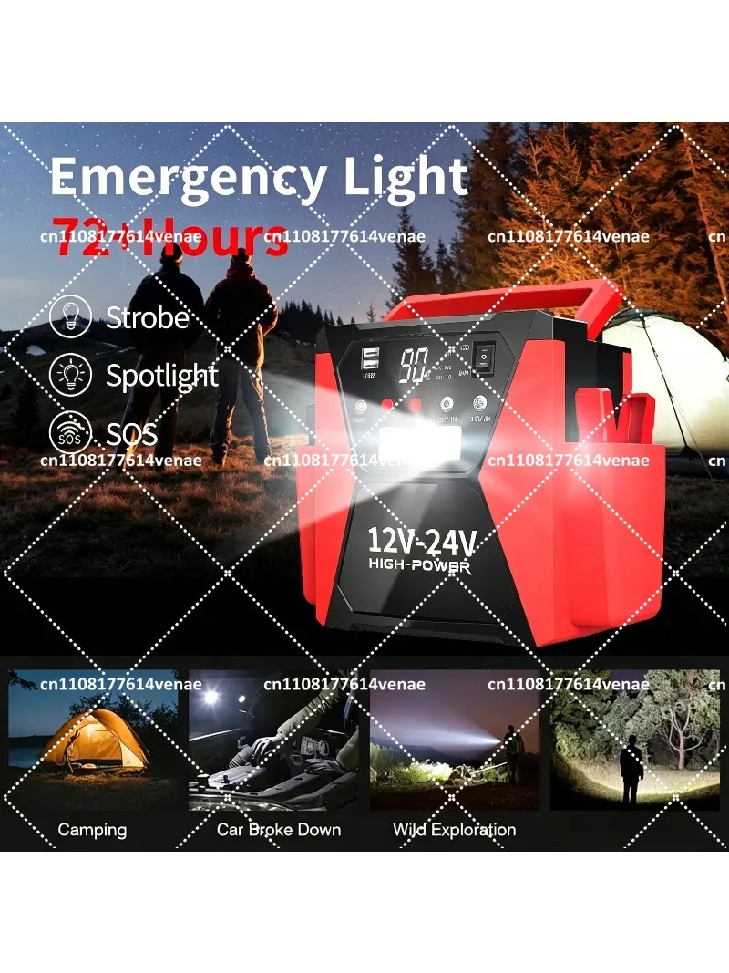 24V Emergency Jump Starter, Heavy Duty Power Pack for Large Trucks, Portable Car Battery Booster with Safe Ignition