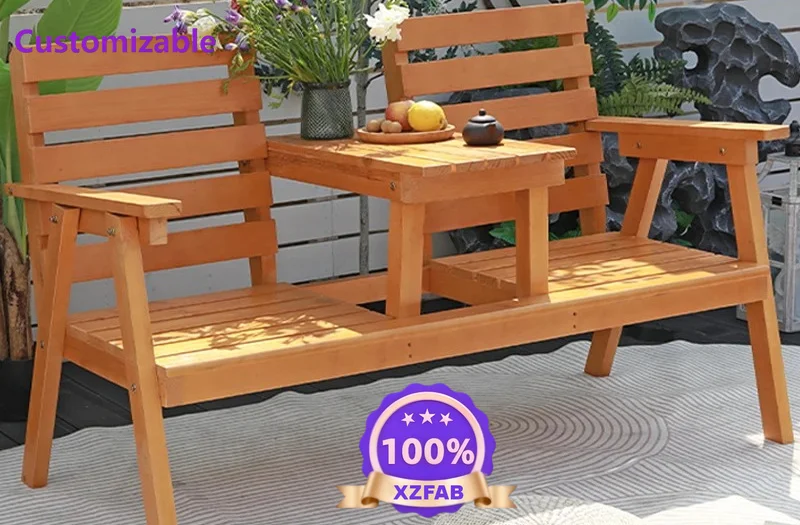 Factory Direct 2026 Indoor furniture courtyard rest preservative wood tables and chairs double solid wood back chairs balcony