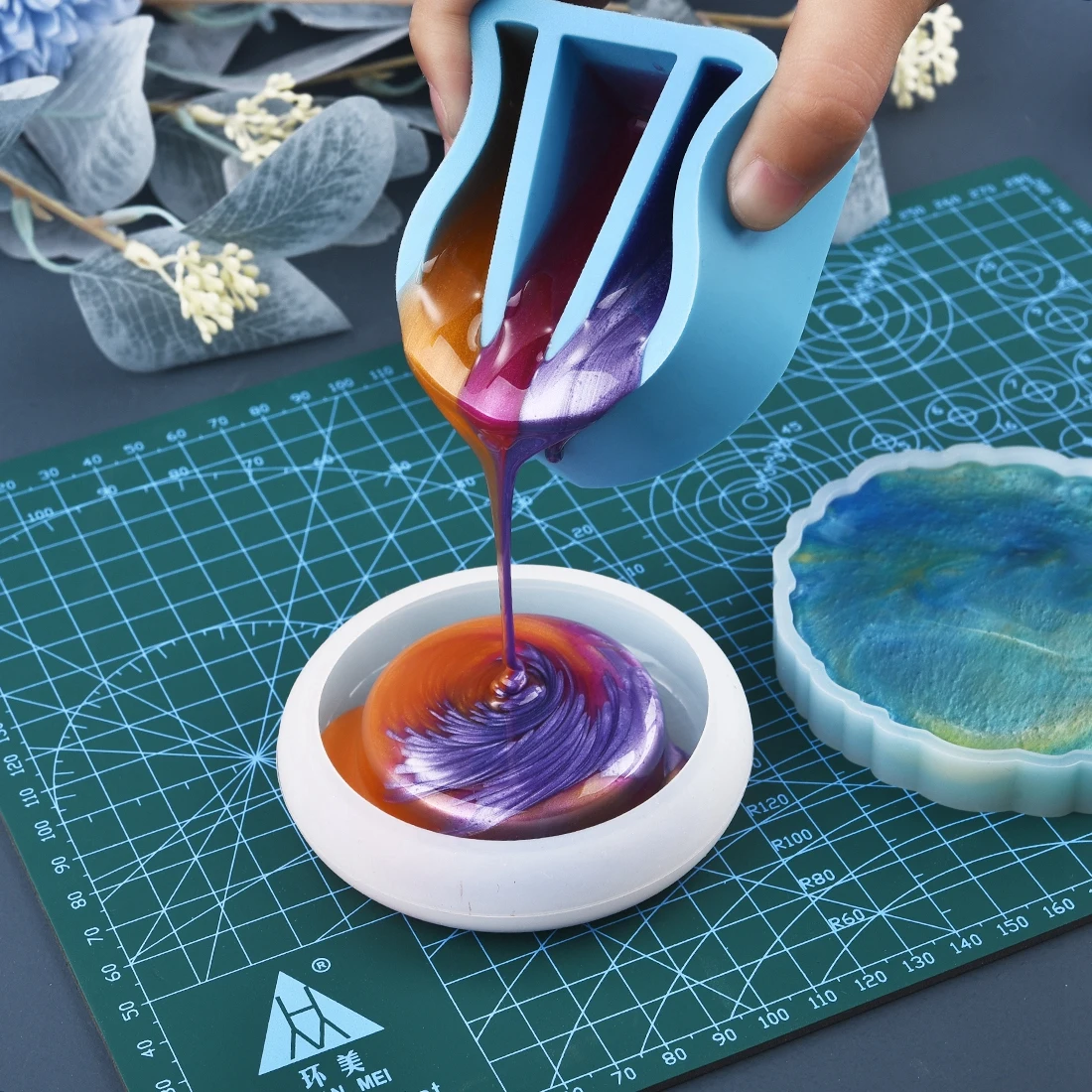 Pour Split Cup Silicone Epoxy Mix For Paint Pouring Cups DIY Resin Tool Epoxy Resin Acrylic Paint Resin Mold Jewelry Making Tool