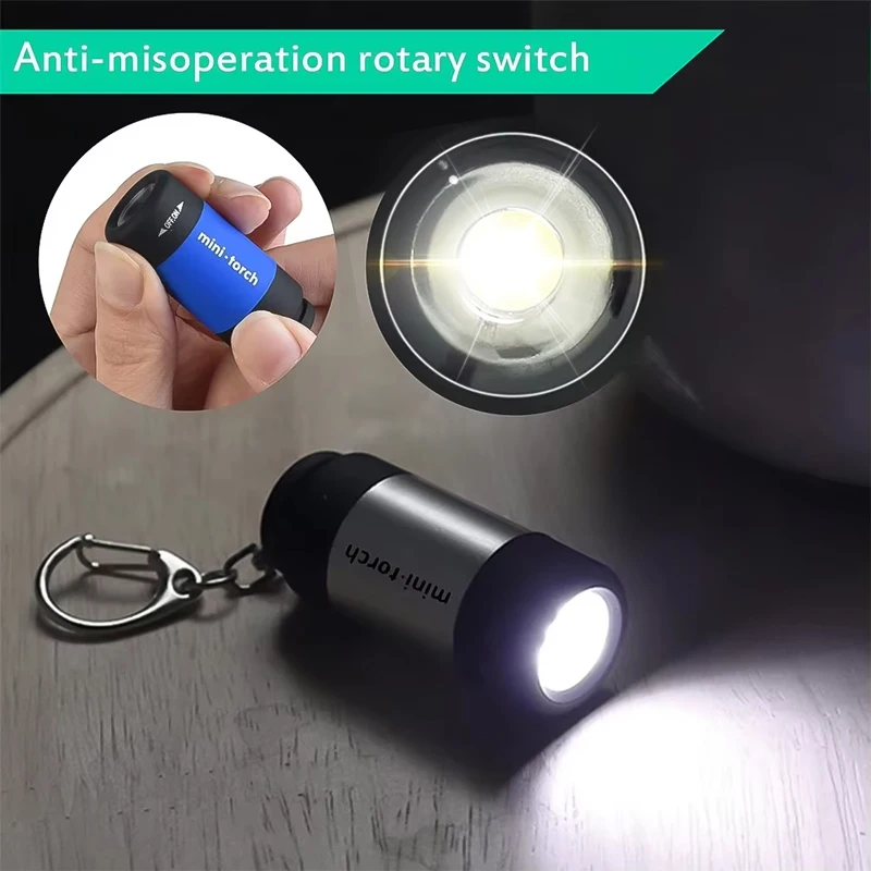 

USB Rechargeable LED Multifunctional Strong light Pocket Keychain Flashlight Waterproof Outdoor Hiking Camping Mini Flashlight
