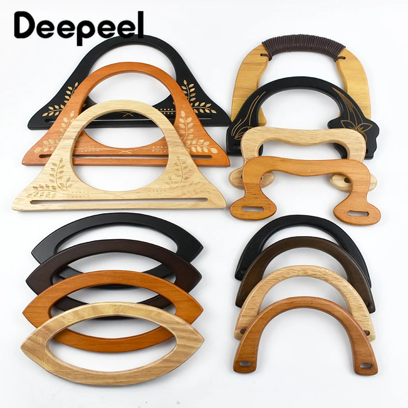 

2Pcs Deepeel Embossed Wooden Purse Frame Handbag WovenBag Bags Handle Kiss Clasp DIY Sewing Brackets for Making Bag Accessories