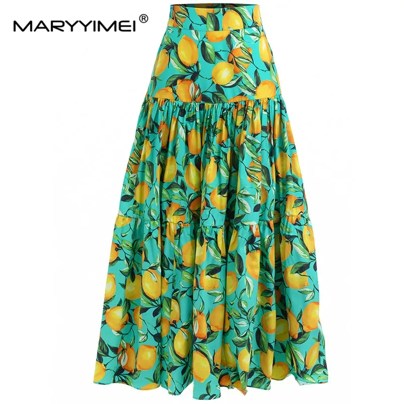 MARYYIMEI Moda Nova Verão Feminino Azul e branco porcelana Estampa Casual Saia de Algodão de Alta Qualidade