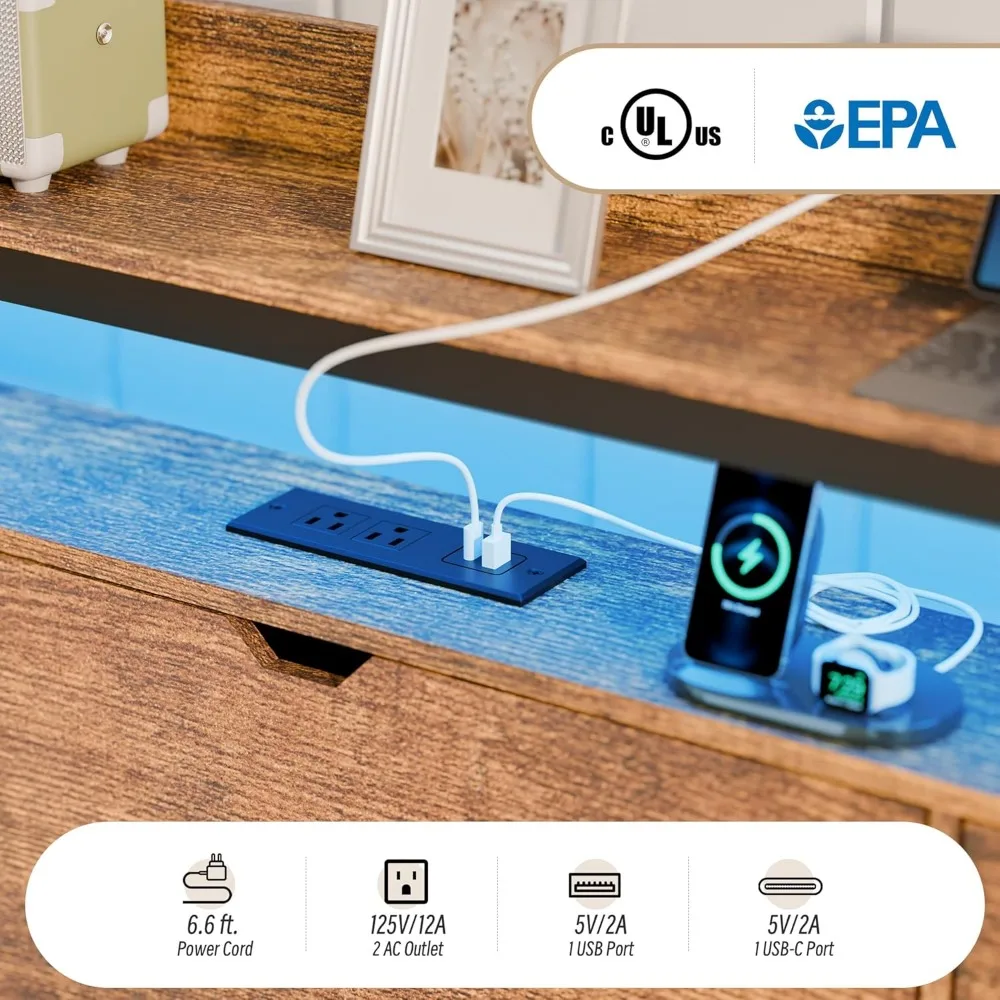 Tempat Tidur Daybed dengan Tempat Tidur Lipat dan Sandaran Kepala Berpenyimpanan, Rangka Tempat Tidur Twin Logam Kokoh dengan Lampu LED & Stasiun Pengisian Daya