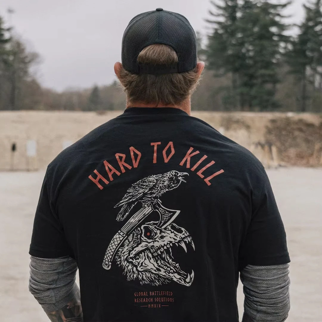 Family Matching T‑Shirt Black Retro Gothic Raven Skull Axe Art Small Chest Slogan Large Back Print Streetwear Sleeve Tee Tops