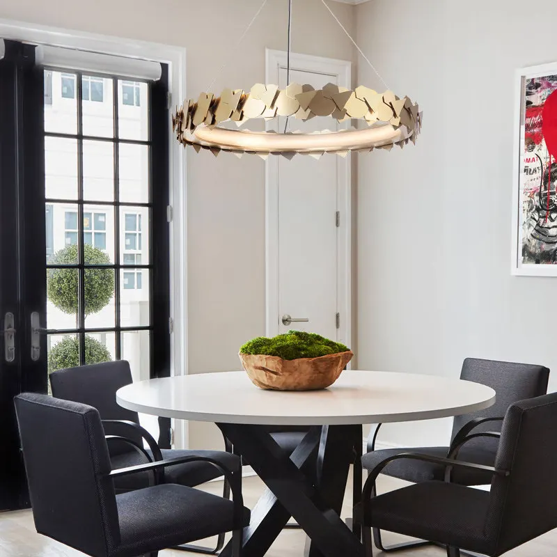 

Designer Light Luxury Restaurant Pendant Lamp Creative Golden Ring Chandelier Modern Art Living Room Home Decor Ceiling Lighting