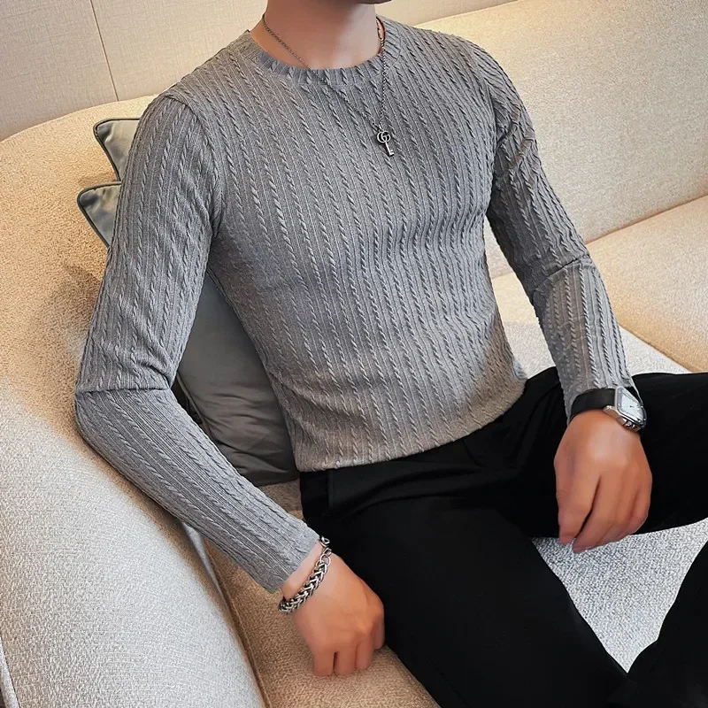Men\'s Stripe T-Shirt Autumn Winter New Long Sleeve T Shirts For Men Clothing Round Collar Slim Fit Casual Tee Shirt Homme 4XL-M