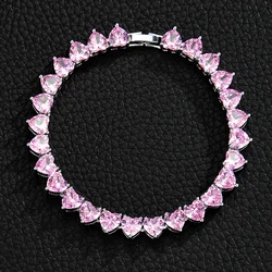 8mm Bling Crystal Pink CZ Stone Heart Love Bracelet For Women Girl Wedding Gold Silver Color Tennis Chain Infinityy Jewelry Gift