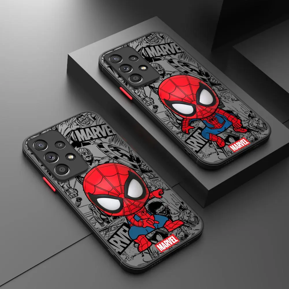 

Case For Samsung Galaxy A56 A55 A54 A36 A26 A53 A52 A34 A14 A06 A16 A21S A25 A32 Cartoon Marvel Spiderman Cute Matte Phone Cover