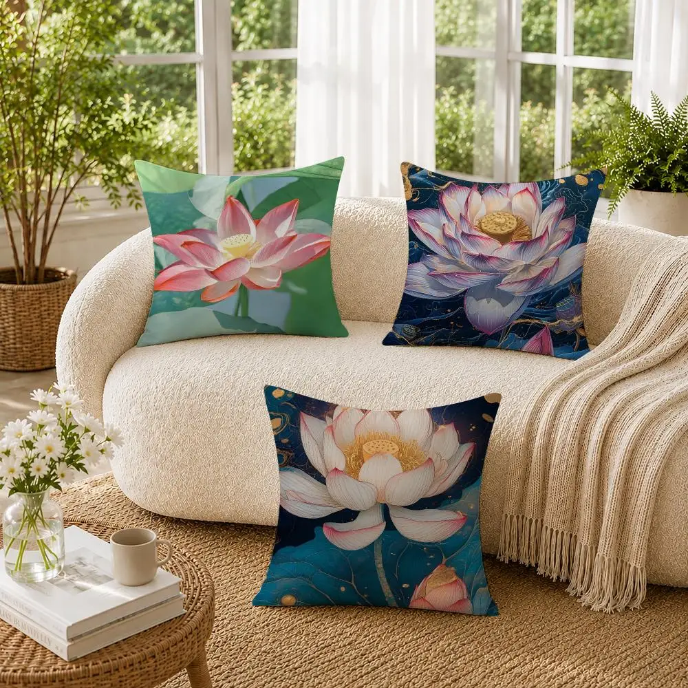 fashion Lotus Cushion Cover Pillowcase Sofa Living Room Home Gift Office Decor Protective Covers