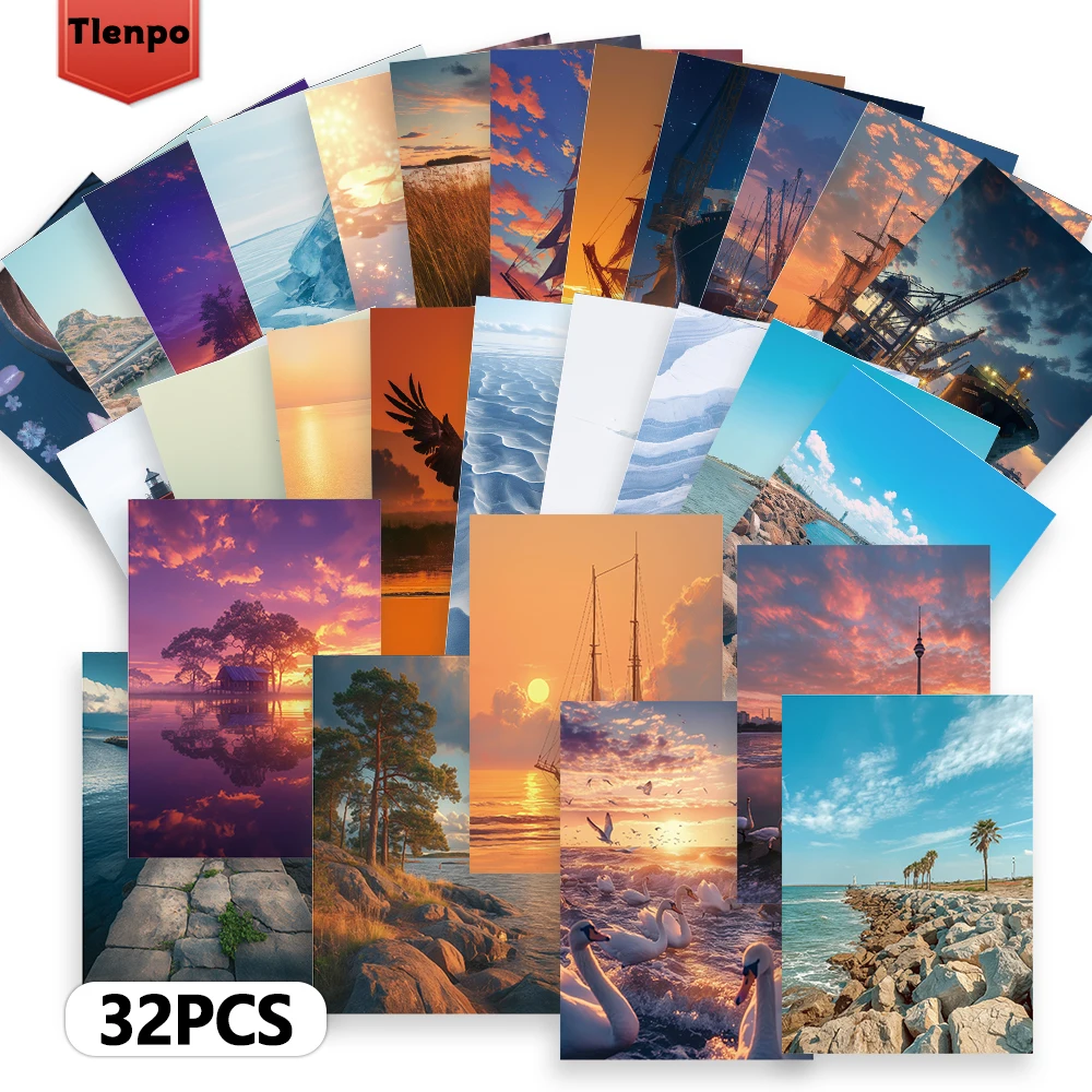 32개, 고화질 바다 풍경 엽서, 인사말 카드, DIY 엽서, 장식품, 수집품 및 선물용